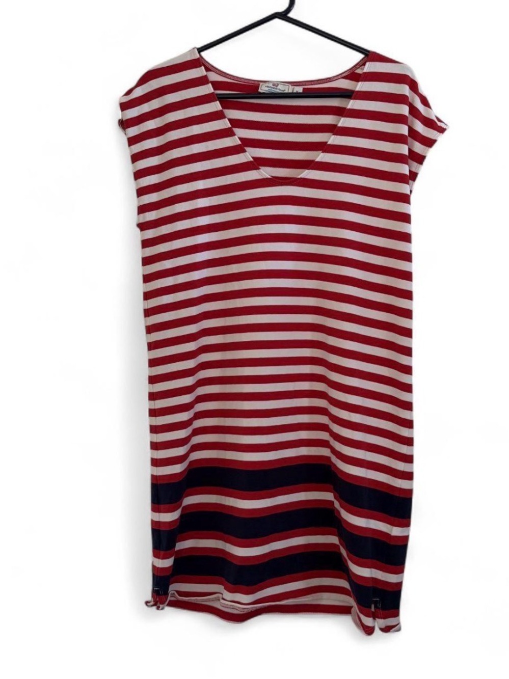 Vineyard Vines Striped V-Neck Shift Dress in Red and White